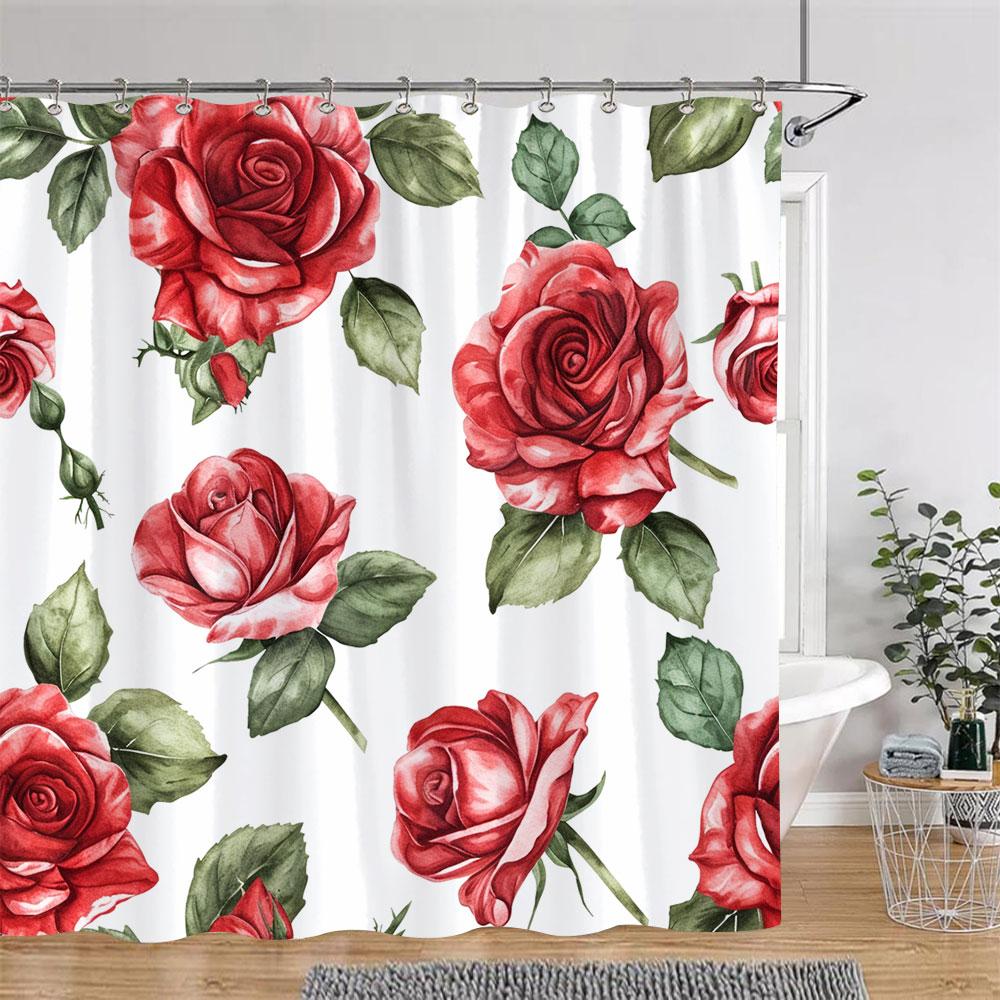 Pretty Roses Shower Curtain Mysterious Purple Flower Butterfly Valentine's Gift Polyester Bath Curtain Bathroom Decor with Hooks