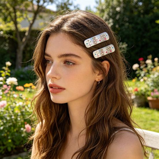 1 Paar Mädchen Haarspange Punktmuster Wellenherzen Geometrisches Design Metall Haarspangen Seitenpony Haarspangen Pendlerhaar