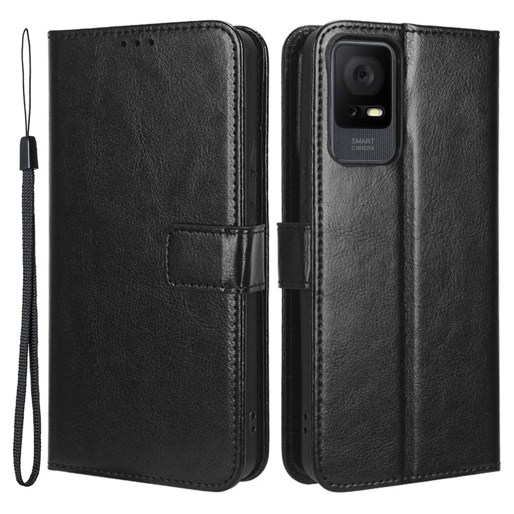 For TCL 405/406/408/T506D PU Leather Phone Cover Crazy Horse Texture Flip Wallet Stand Smartphone Case with Strap