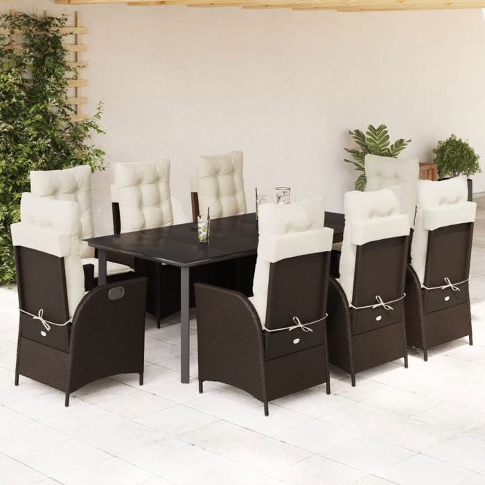 VidaXL Ensemble à Manger de Jardin avec Coussins 9 pcs, Table et Chaises avec Dossier Réglable, Meubles d'Extérieur, 3213212