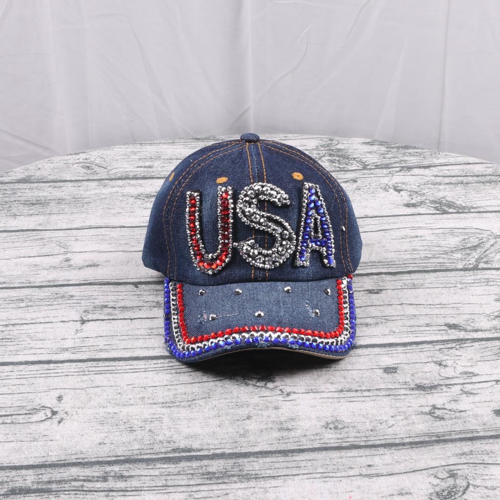 European American Handmade Drill Sunscreen Washed Denim Common American Flag Baseball Cap Unisex 3D Fashionable Vintage