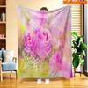 1pc 2D Flat Printing Spring And Summer New Arrival Powder Purple Rose Theme Digital Print Blanket, All-Season Use, Casual Throw, 100% Polyester Fiber 
