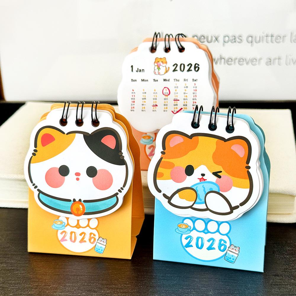 2026 Cute Cat Heart Desk Calendar with Check-in Record Ornament | Cartoon Bean Theme | High-Value Self-Discipline Small Calendar