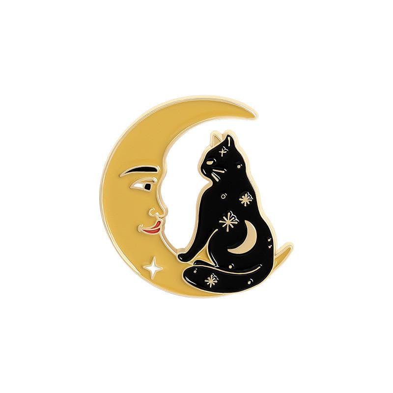 Captivating Moon Cat Design Pin Unique Alloy Brooch With Enamel Finish For Style Creative