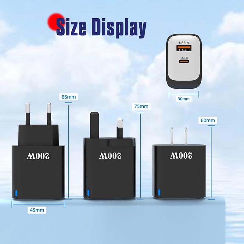 200W Usb Type-C Phone Charger With Indicator Light Usb-C Fast Charging Power Adapter For Iphone For Samsung Huawei Xiaomi