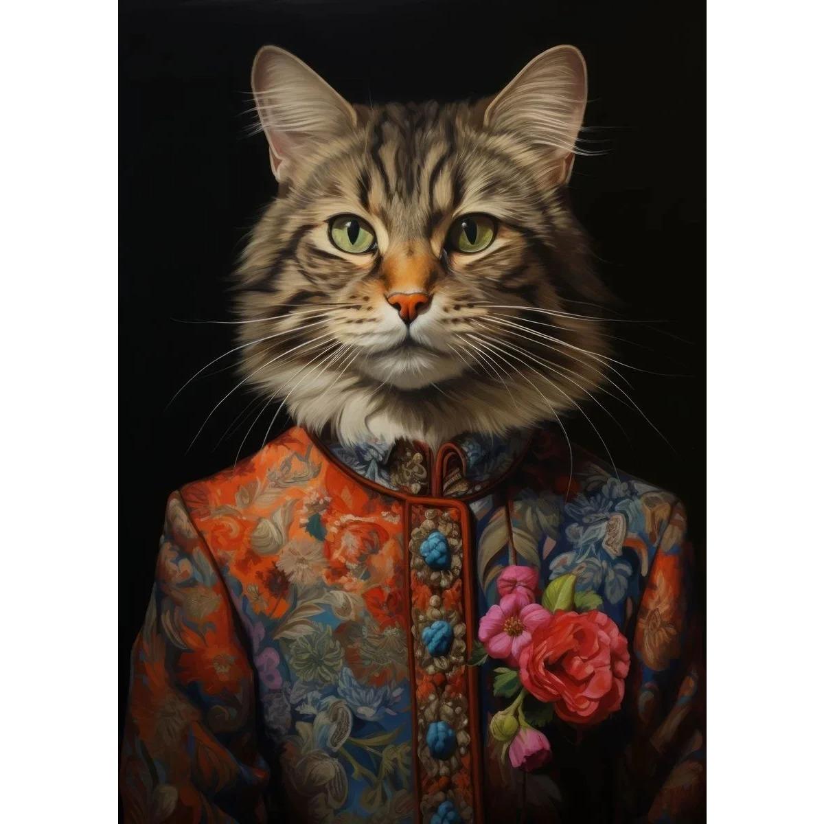 Животное в костюме бохо Постер Лев Слон Шимпанзе Картинки Современное настенное искусство Холст Картины для гостиной Домашний декор 30x45cm No Frame