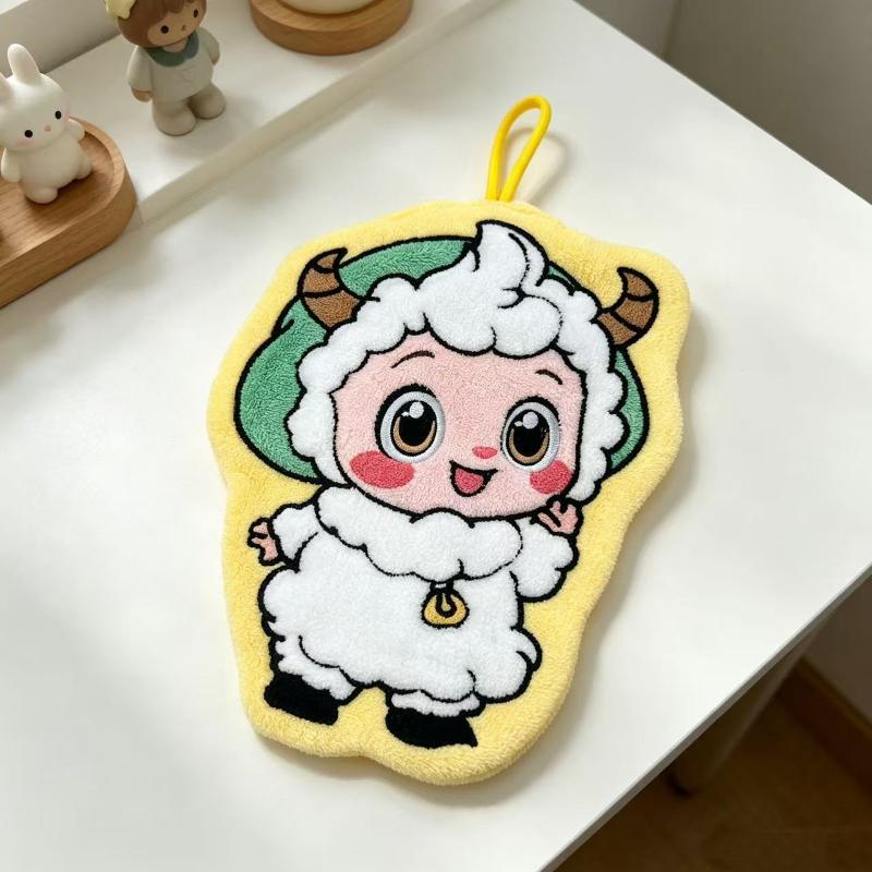 Cute Cartoon Sheep Shaped Hanging Hand Towel Thick Absorbent Soft Lint Free For Kitchen Bathroom Daily Use