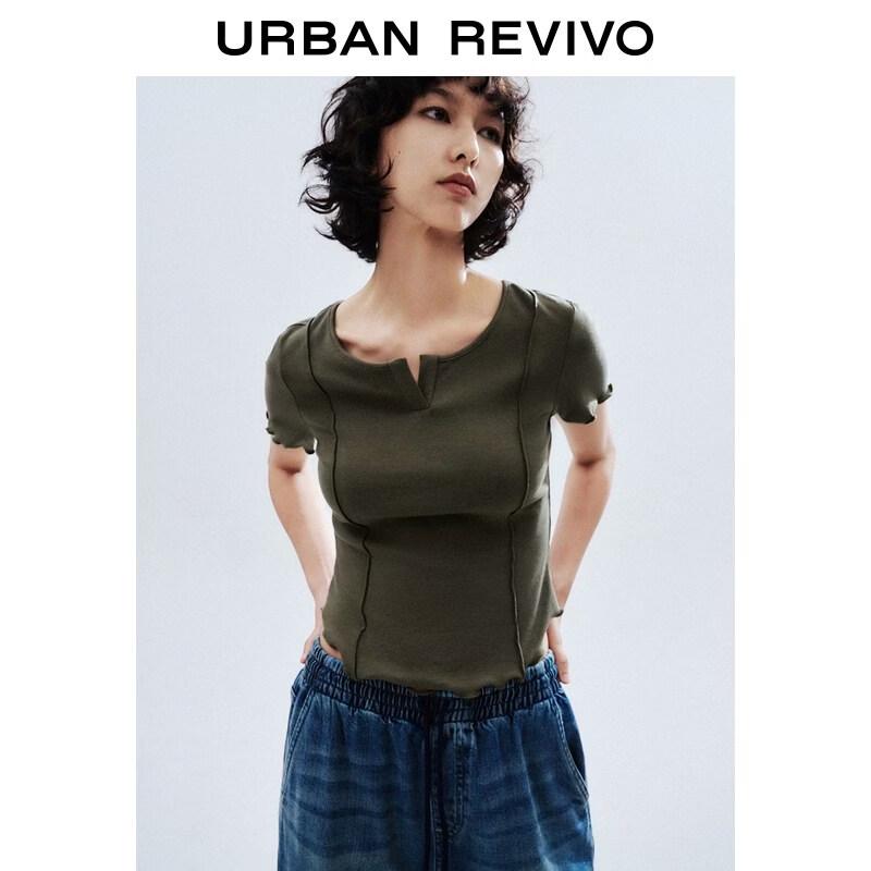 UR2026 Women s Textured Ruffle-Edge Slim-Fit T-shirt S