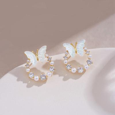 Boucles d'oreilles coréennes cercle papillon sens du design haut sens thé doux boucles d'oreilles clous