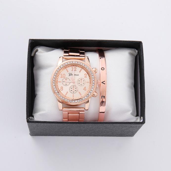 Fake Three-Eyed Ladies 5Pcsset Steel Belt Women'S Watch Casual Korean Edition Quartz Watch Set (Orange Box)