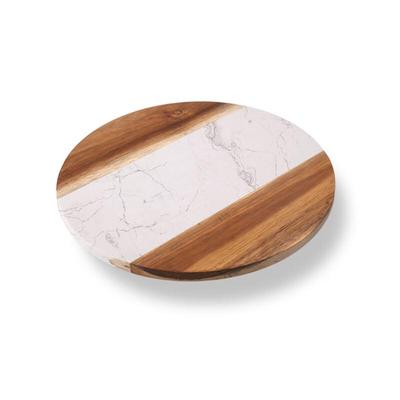 Round Marble & Acacia Wood Cake Turntable and Serving Board