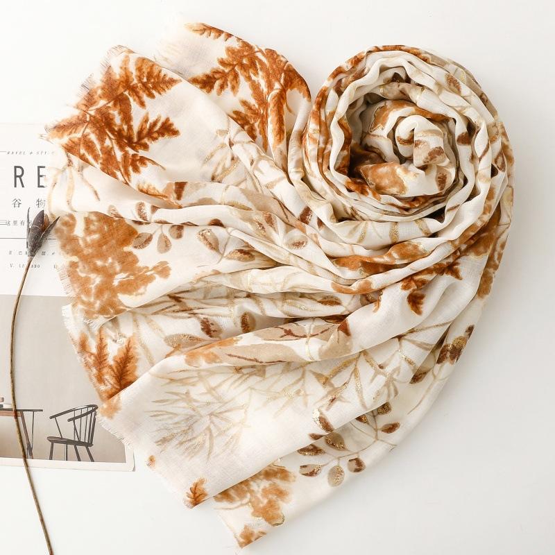 Fashion Leaf Women Scarf Shawl Cotton Linen Feeling Tassel Pashmina Muslim Hijab Wrap Lady Viscose Scarf Foulard