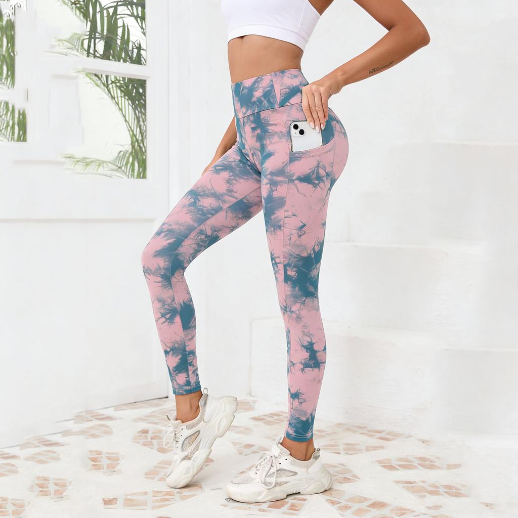 Women's Fashion Color Stitching High Waist Hip Pocket Outdoor Sports Pants Fitness Tight Base Cropped Pants