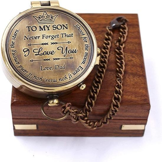 To My Son I Loved You Camping Compass Engraved with Wooden Box Gift Compass