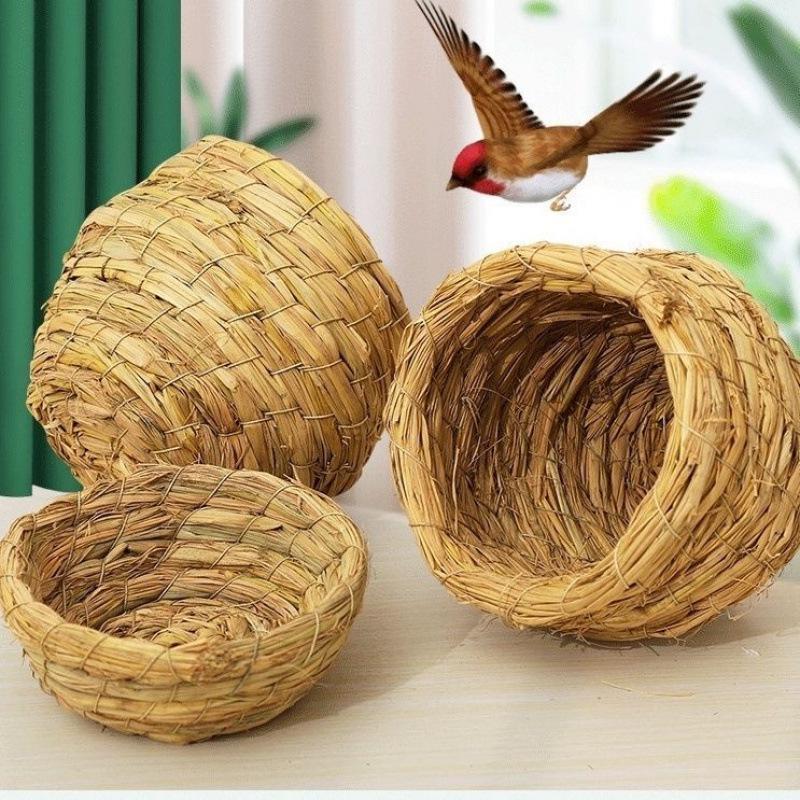 Straw Bird Nest for Budgerigars, Cockatiels, Quails, Pigeons, and Peonies - Hanging Breeding and Egg-Laying Supply