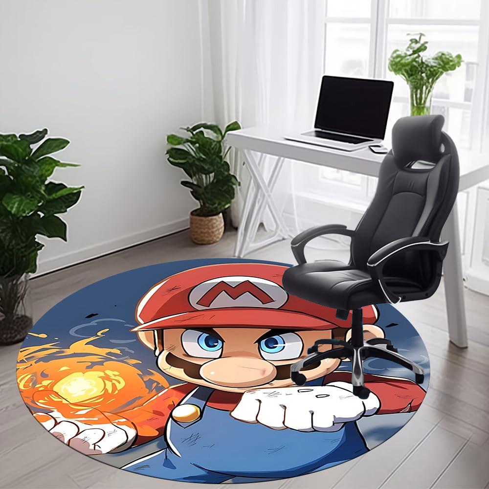 1PC Mario Fire Office Round Area Rug Suitable For Office, Under Office Chairs Bedroom Living Room Home Decor, Available in Various SizesT101