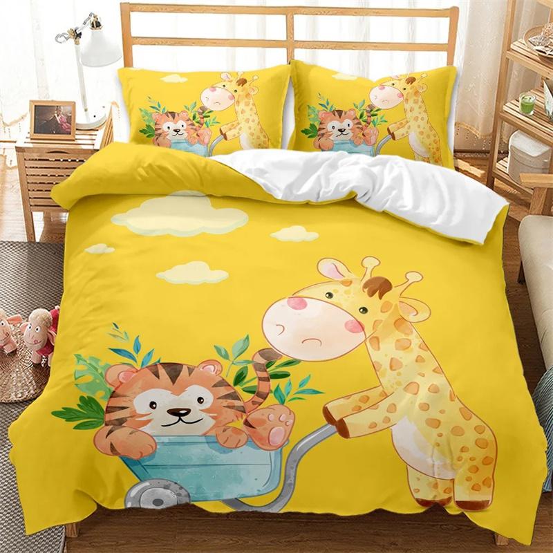 Cartoon Dinosaur Duvet Cover for Kids Boys Girls Wildlife Animal Print Polyester Quilt Cover Bedroom Decor Gift