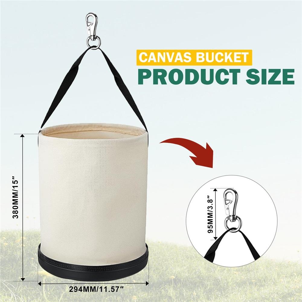 Heavy-duty canvas tool bucket with plastic base, 12 inches x 15 inches, portable storage box for mechanics/carpenters (2-pack)