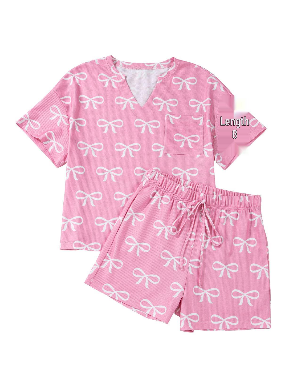 

Женский пижамный комплект Shiying с принтом в виде бантиков - Повседневный комплект с коротким рукавом и шортами Large розовый