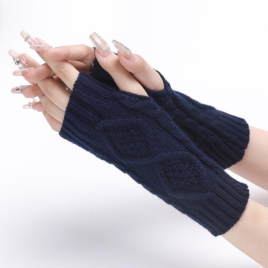 Short Diamond Shaped New Knitted Wool Warm Half Fingerless Gloves Autumn and Winter Women's Fashion Sleeves Fake Sleeves