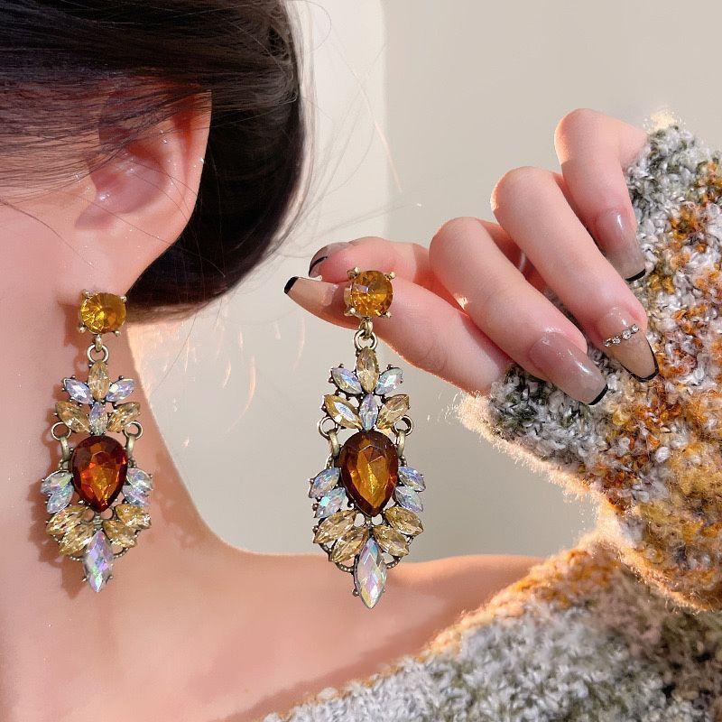 European and American Retro Super Flash Water Drop Earrings Fashion Exaggerated Atmosphere Heavy Industry Earrings Fashion High Sense Earrings Women