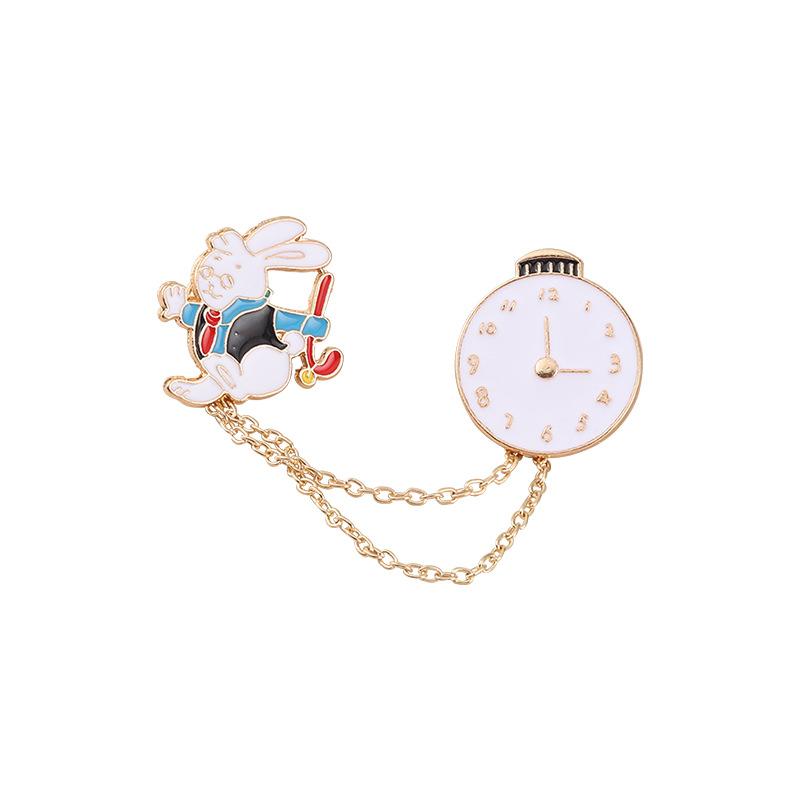 

Clock Rabbit Charming Shaped Badge Unique Cartoon Style Cute Rabbit Brooch Pin