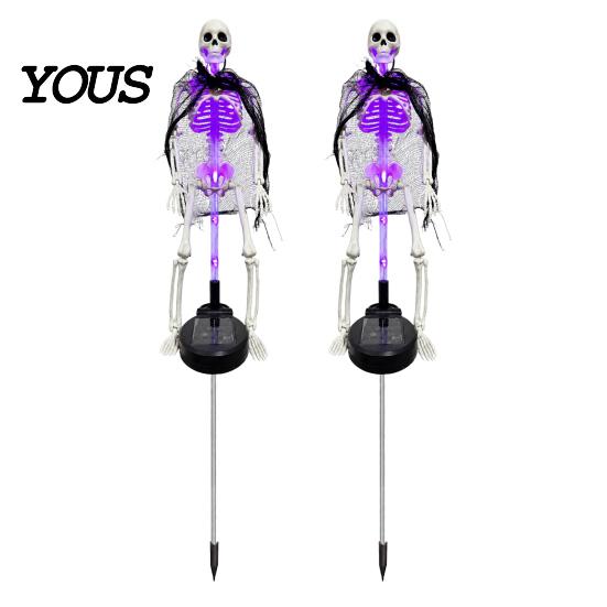Halloween Yard Ornaments 2Pcs Solar Skeleton Stake, LED Garden Lights, Waterproof Lawn Stakes Realistic Skull Figurines for Outdoor Patio Walkway