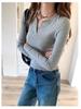 Women's Slim Fit 95% Cotton V-neck Long Sleeve Base Layer Top for Spring and Autumn