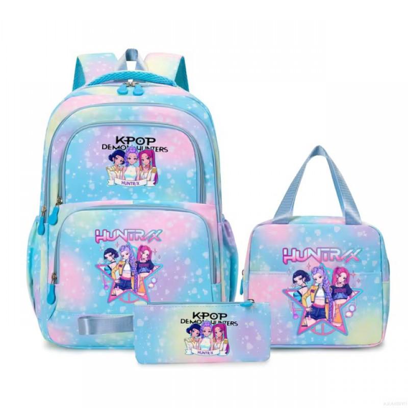 K-Pop Inspired Cartoon School Backpack Set Teen Girls 3pcs Lunch Bag Main Pencil Case Arc Shoulder Straps British Style