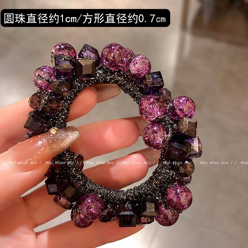 1PC high-end fuchsia head flower crystal hair band women's ponytail headrope 2025 new ball head tie hair rubber band hair accessories