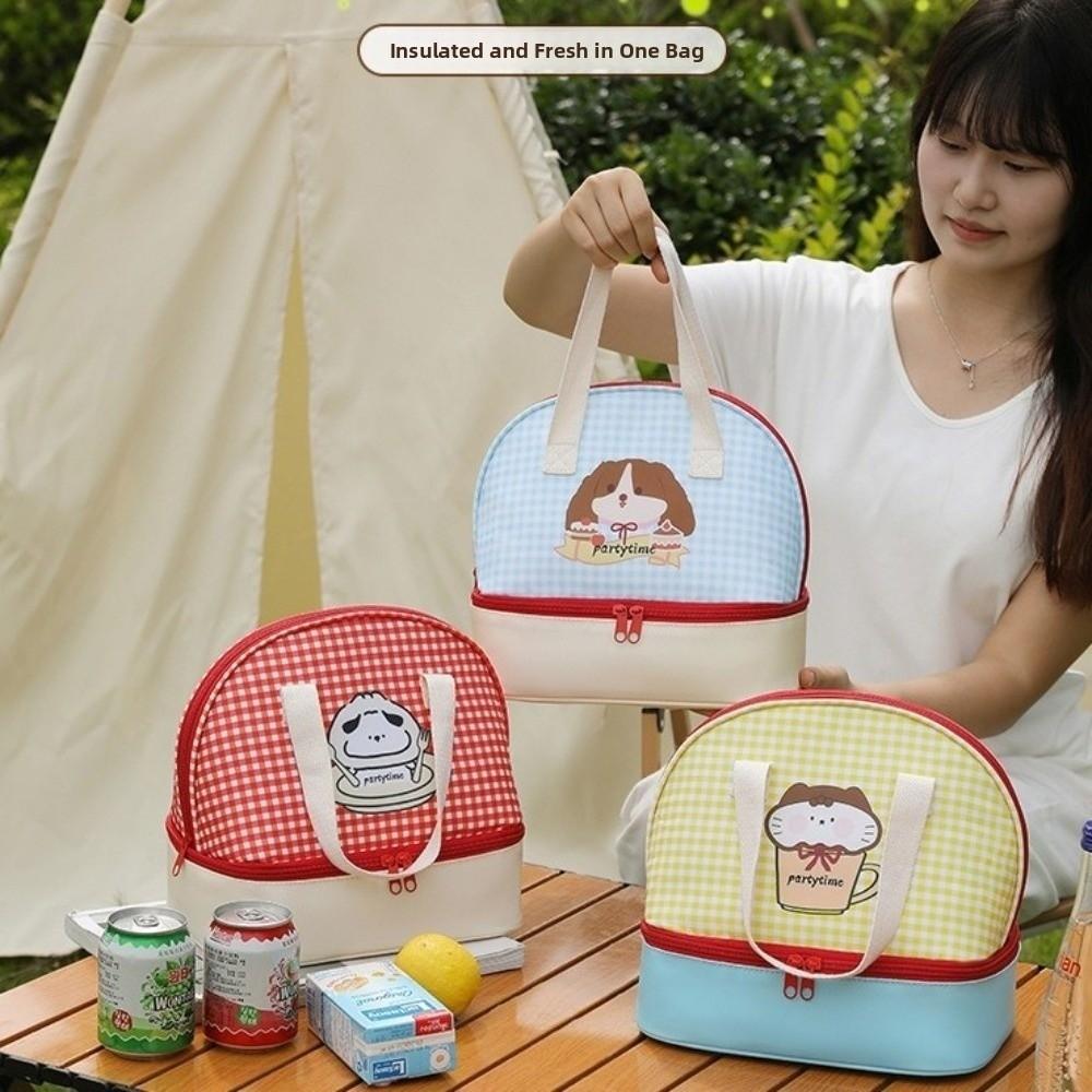 Double-layer Picnic   Bag Fresh-Keepin Insulated Tote Bag  for School Picnic Office