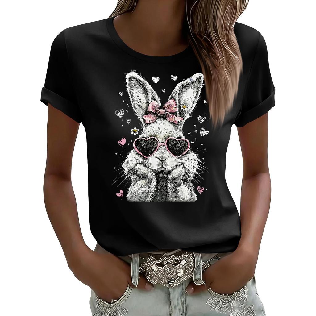 Women's Casual Printed T-Shirt Round Neck Pullover Short Sleeve Top
