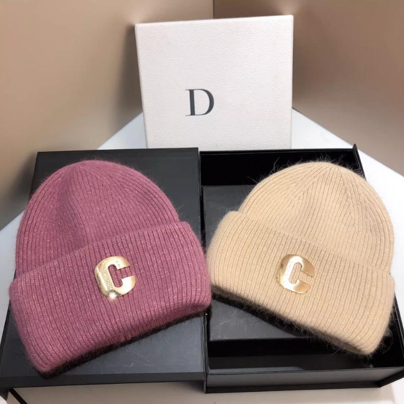 Big Head Circumference Rabbit Hair Knitted Hat Autumn and Winter Women's C Letter Tide White Gray Thickened Warm Ski Ear Protection Wool Cold Hat