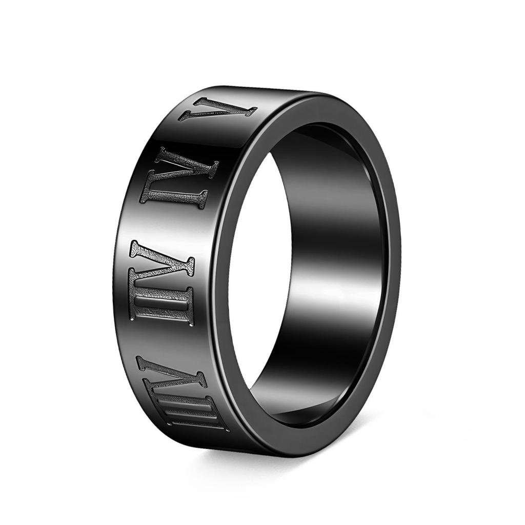 Trendy Men's Titanium Steel Roman Numerals Ring - Non-fading Vacuum Plated Jewelry.