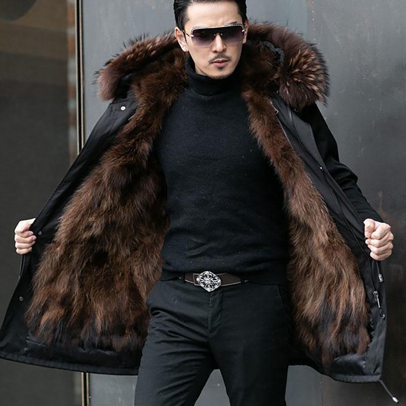 Men's Parka with Full Mink Fur Inner Liner New Winter Style Fur-on-skin Coat Imitated Mink Cashmere Mid-long Length Fur Coat
