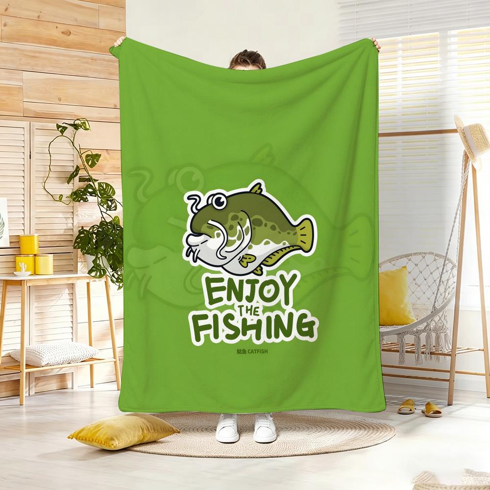 Cartoon F-Freshwater Game Fish Fishing Throw Lightweight 240G Flannel Blanket Soft Skin-Friendly For Summer Cooling