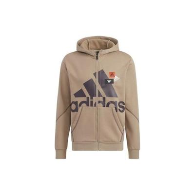 Printed Logo Zip Hoodie Jacket Men Outerwear Brown HN8996