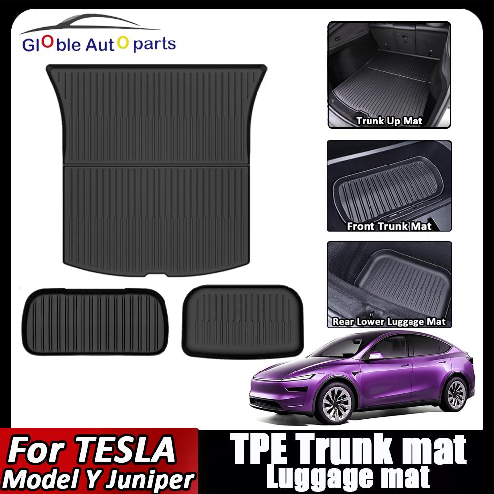 For Tesla New Model Y 2025 Juniper 2025 Front Rear Trunk Frunk Trunk Mat TPE Carpet Waterproof Weather-resistant Pads Layer Mats