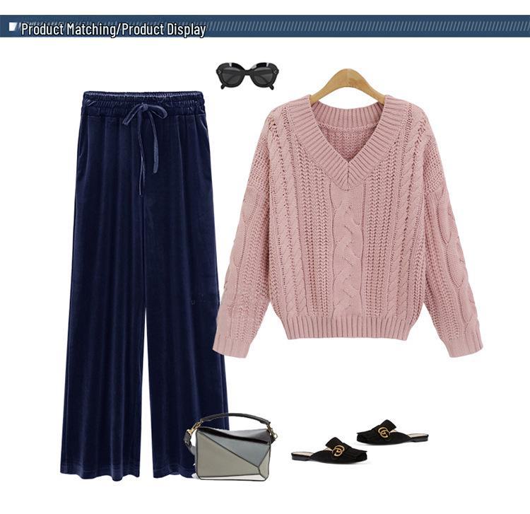 Women's High-Waist Velvet Wide-Leg Pants: Plus-Size, Loose, Thick Slim-Fit, Perfect for Autumn & Winter Casual Wear.