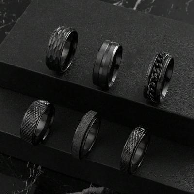 6pcs Able Retro Men's Ring Sets, Mesh and Embossed Rings Mixed and Matched, Very Suitable for Boyfriends and Fathers