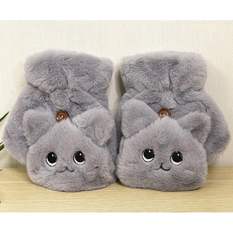 Damen Winter Plüsch Katze Fäustlinge Fingerlose Handschuhe Plüsch Warme Handschuhe Winter Weiche Verdickte Handschuhe Mädchen Halbfinger