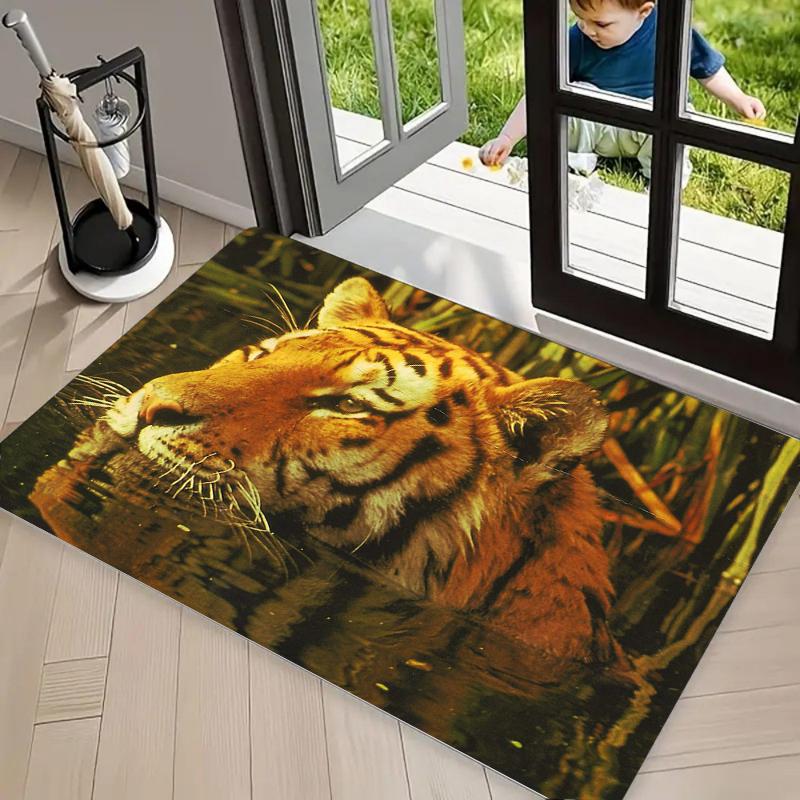 Vivid Tiger Print Area Rug, Soft Washable Floor Mat for Living Room Bedroom Entryway Kitchen Home Decor