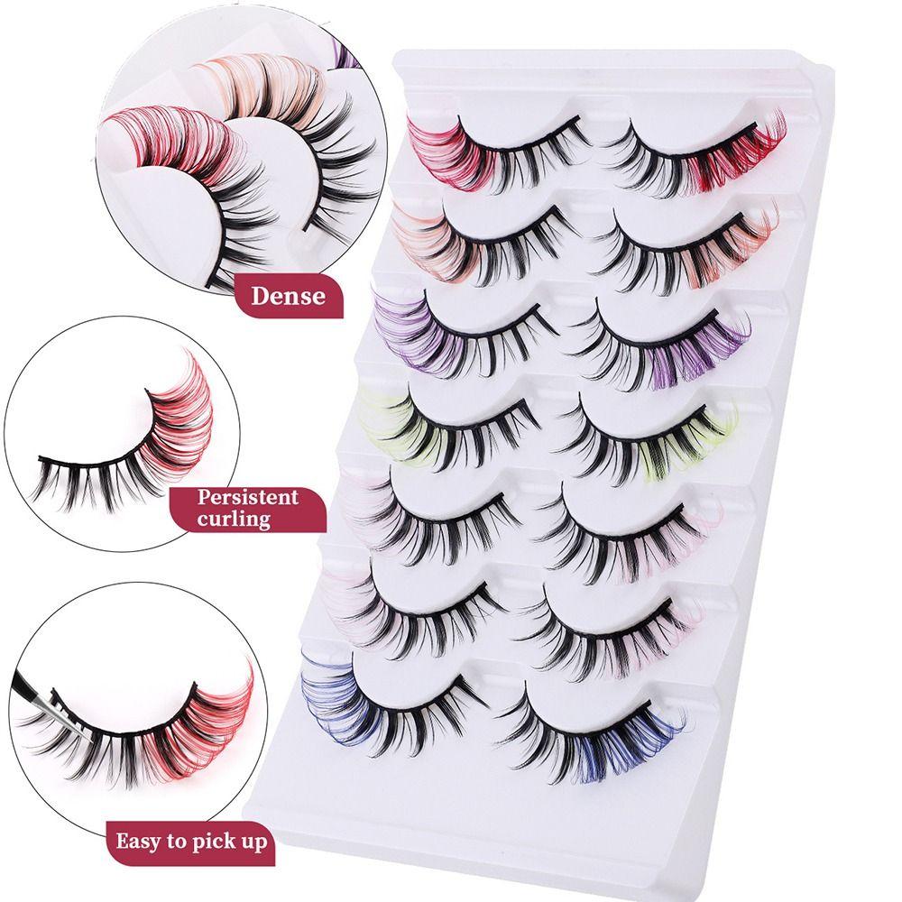 Colored Eye Tail Colored False Eyelashes 7 Pairs 3D Mink Lashes Thick Fluffy Eye Eyelashes  Women