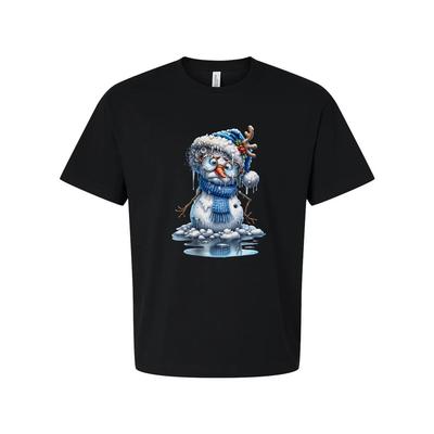 Schneemann Grafik T-Shirt Mit Blauem Hut Und Schal Winter Feiertagsillustration Für
