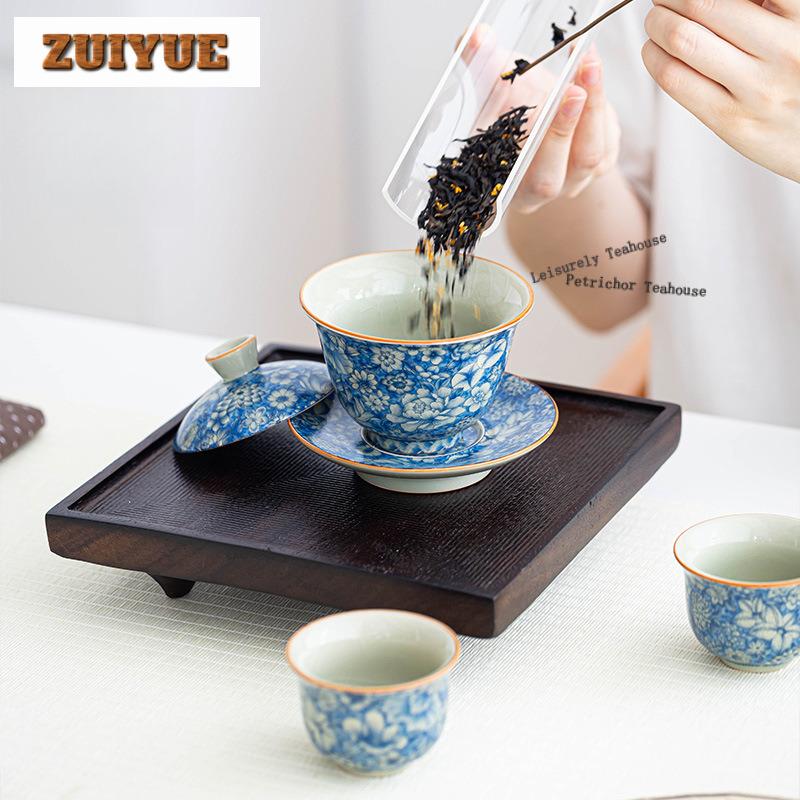 140ml Blue And White Ceramic Gaiwan Boutique Tea Tureen Tea Bowl With Lid Kit Tea Making Cover Bowl Kung Fu Tea Set Collection
