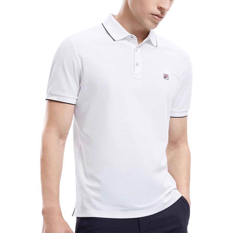 Fila Einfarbiges kühles atmungsaktives Strick-Poloshirt Herren Tops Weiß F51M421103A-WT