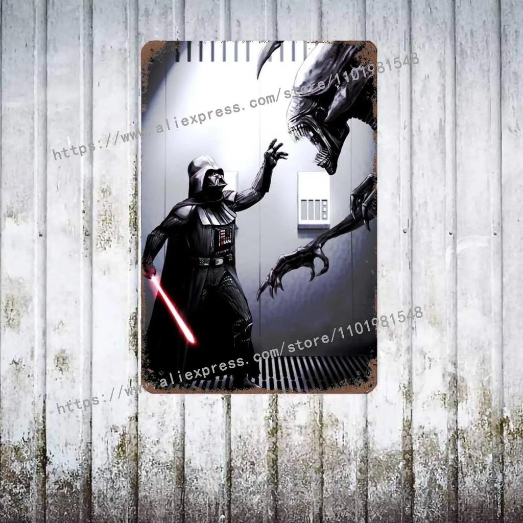 Aliens vs Predator Science Fiction Poster Vintage Plåtskylt Dekorativ Plakett för Pub Bar Mancave Klubb Väggdekoration