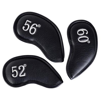 Golf Wedge Kılıfları Manyetik Kulüp Başlığı Kılıfları 3'lü Set Sentetik Deri Siyah Gümüş Sol ve Sağ El İçin Numaralar (52°56°60°)