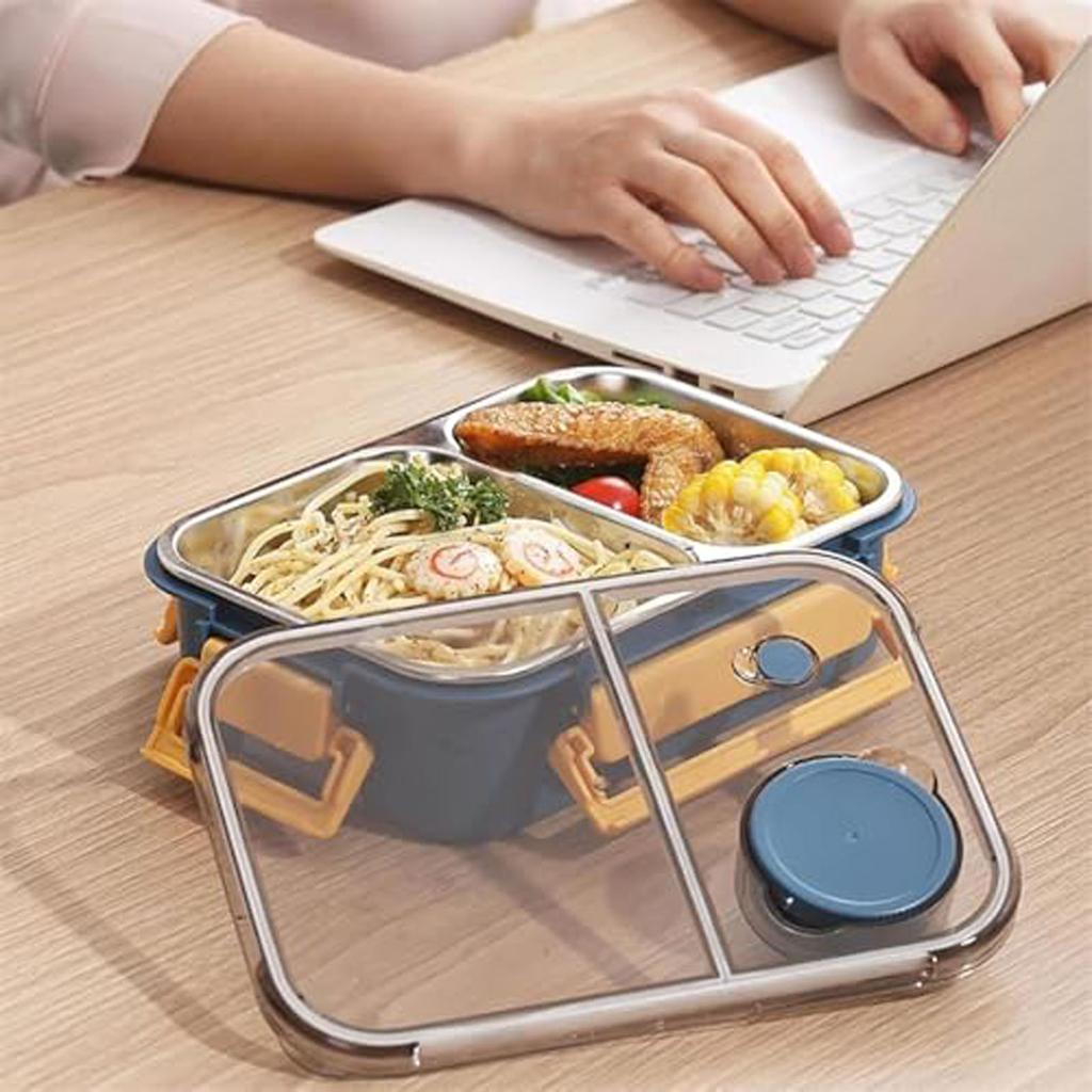 Boîte à lunch, Boîte à lunch portable en acier inoxydable, Avec vaisselle et compartiments séparés