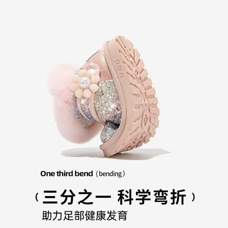 Girls snow boots children's large cotton shoes 2025 new winter piled thickened baby princess boots warm northeast